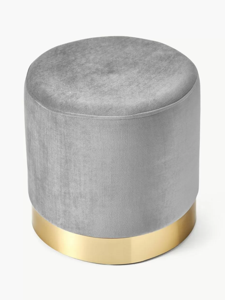 Flur Hocker | Hocker-Westwing Collection Samt-Hocker Orchid Samt Hellgrau, Goldfarben