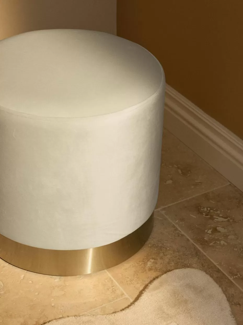 Flur Hocker | Hocker-Westwing Collection Samt-Hocker Orchid Samt Cremeweiß, Goldfarben