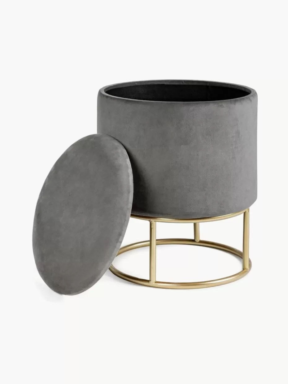 Hocker-Bizzotto Samt-Hocker Polina mit Stauraum Samt Dunkelgrau