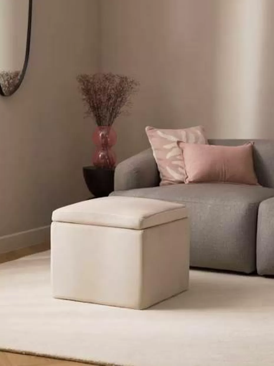 Flur Hocker | Hocker-Westwing Collection Samt-Hocker Winou mit Stauraum Samt Hellbeige