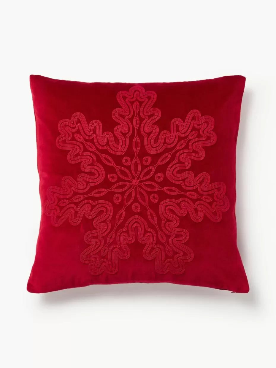 Weihnachtskissen | Dekokissen-Westwing Collection Samt-Kissenhülle Celeste mit winterlichem Motiv Rot