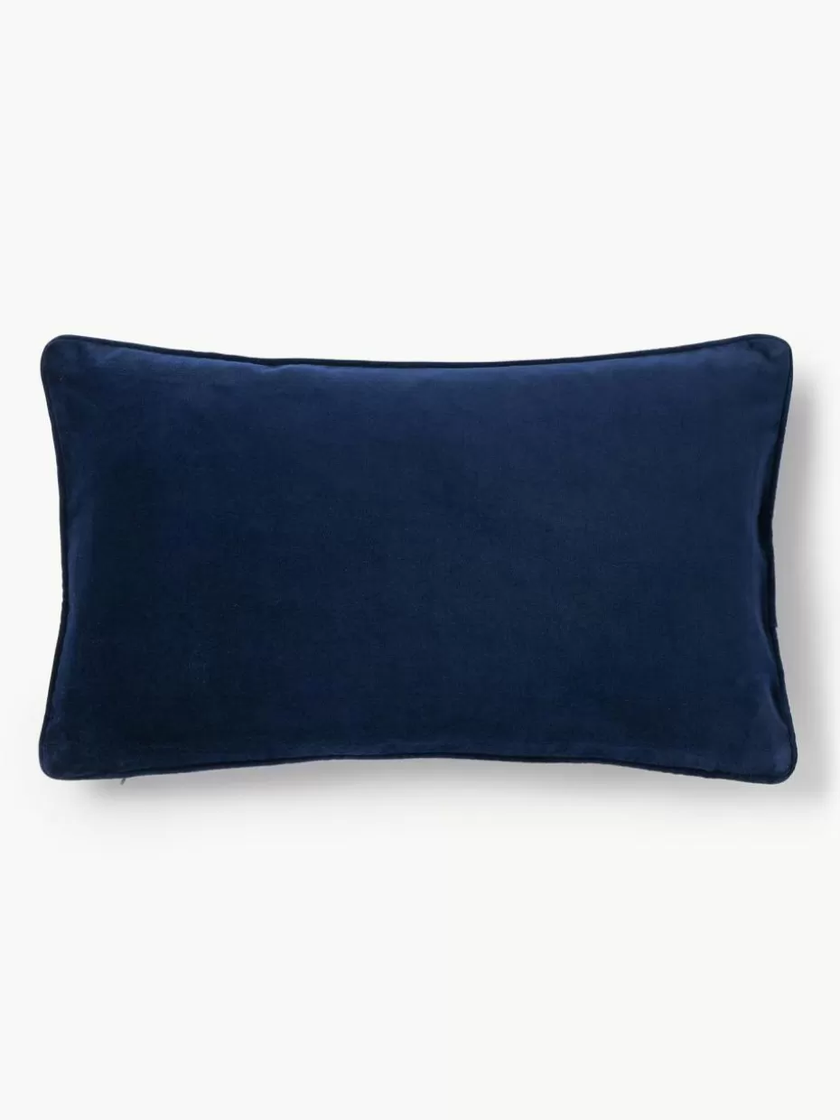 Dekokissen-Westwing Collection Samt-Kissenhülle Dana Marineblau