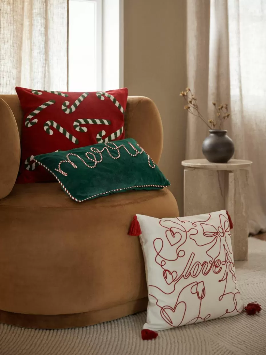 Weihnachtskissen | Glow-Up-Westwing Collection Samt-Kissenhülle Darva mit getuftetem Zuckerstangen-Muster Rot