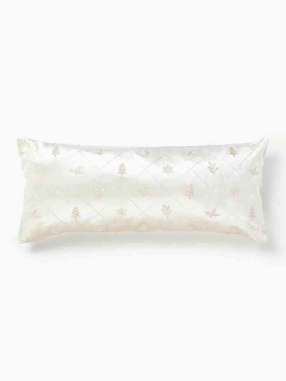 Weihnachtskissen | Dekokissen-Westwing Collection Samt-Kissenhülle Isadora mit weihnachtlicher Stickerei Hellbeige