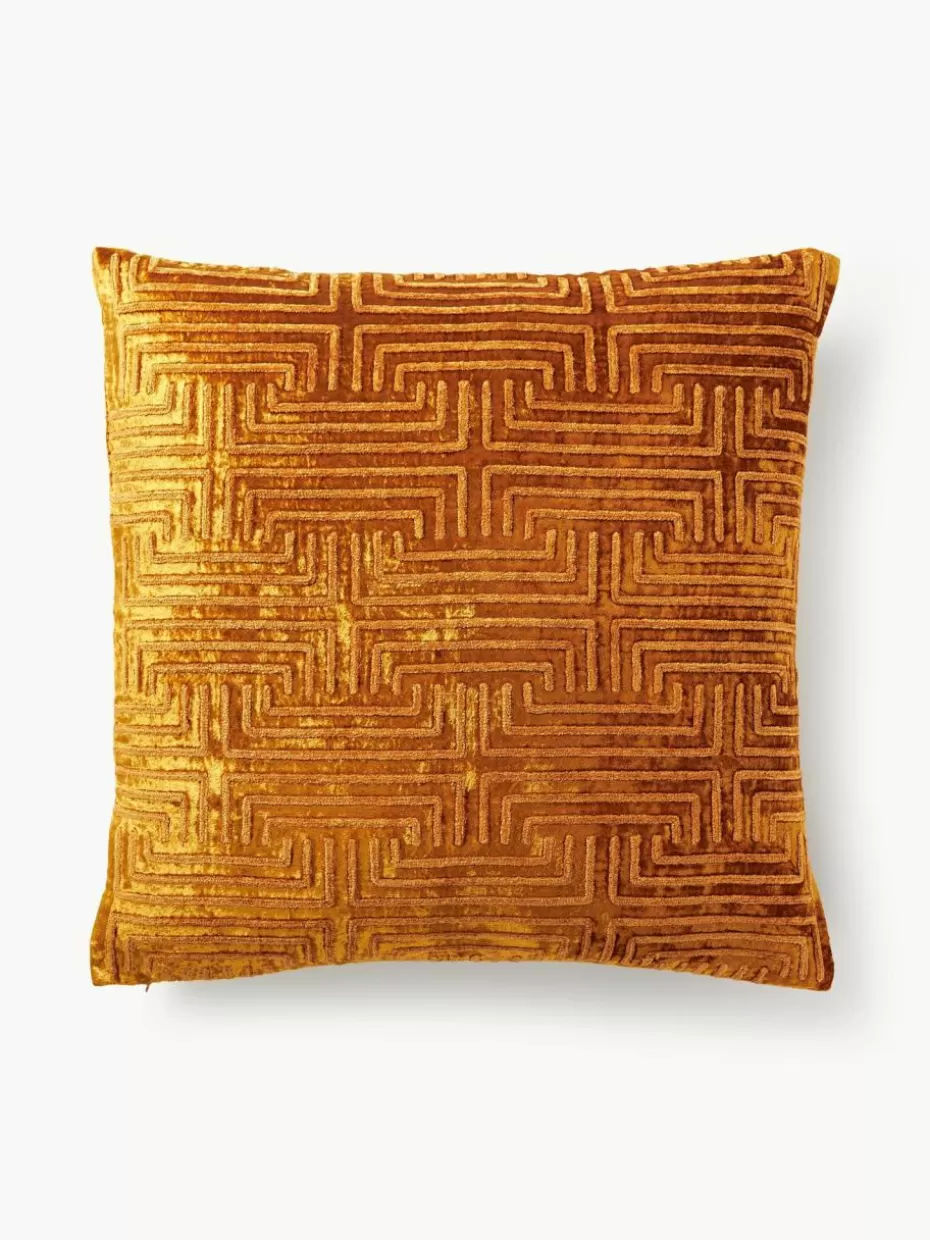 Dekokissen-Westwing Collection Samt-Kissenhülle Stormi mit Chenille-Stickerei Orange
