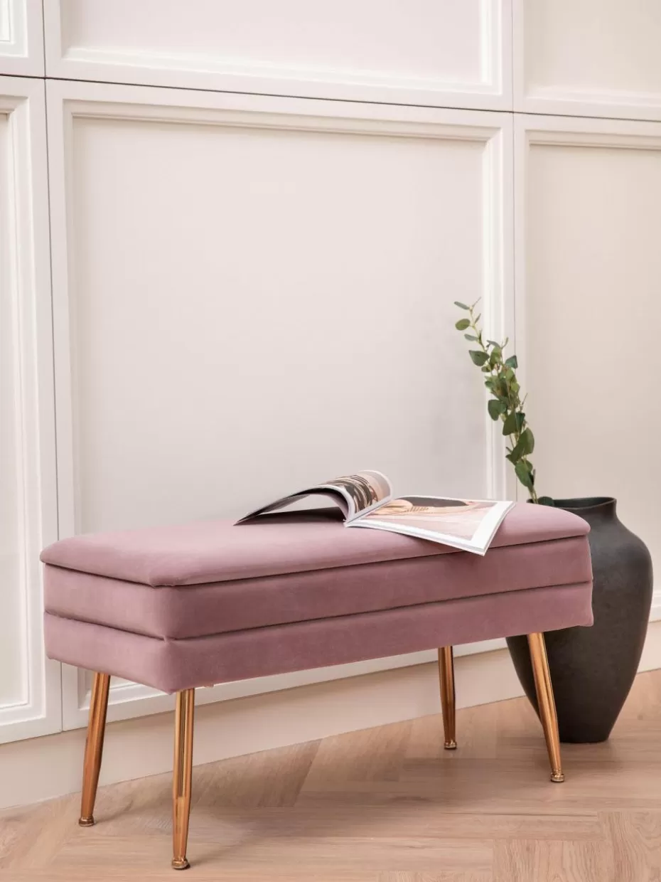 Flur Sitzbänke | Bettbänke-Bizzotto Samt-Polsterbank Pavlina mit Stauraum Samt Mauve, Goldfarben