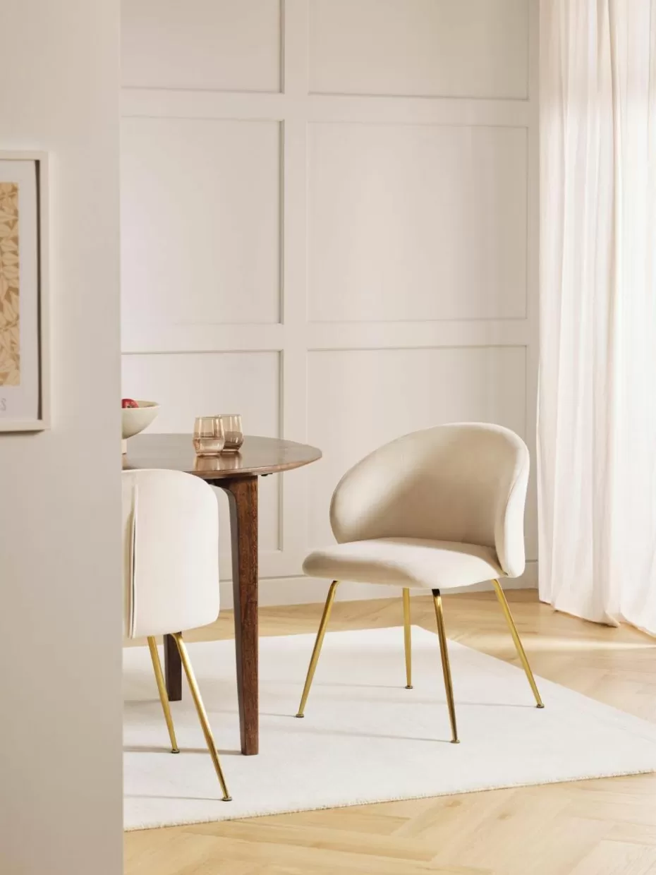 Stühle-Westwing Collection Samt-Polsterstühle Luisa, 2 Stück Samt Cremeweiß, Goldfarben glänzend