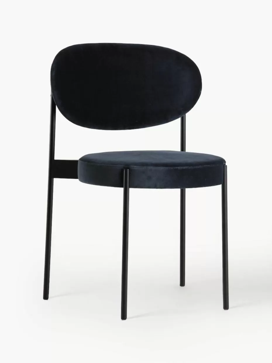 Stühle-Verpan Samt-Polsterstuhl Series 430, Design Verner Panton Samt Anthrazit, Schwarz