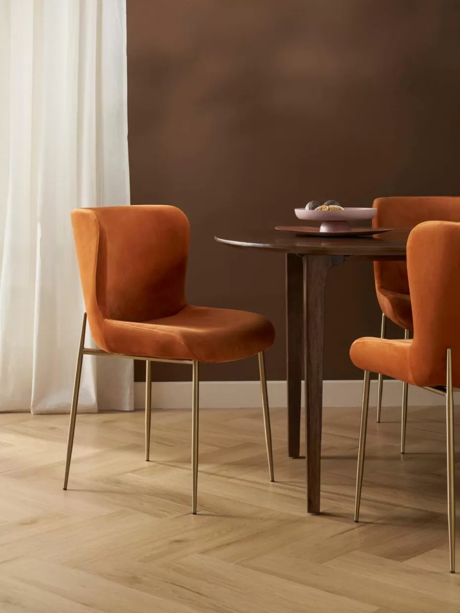 Stühle-Westwing Collection Samt-Polsterstuhl Tess Samt Orange, Goldfarben matt