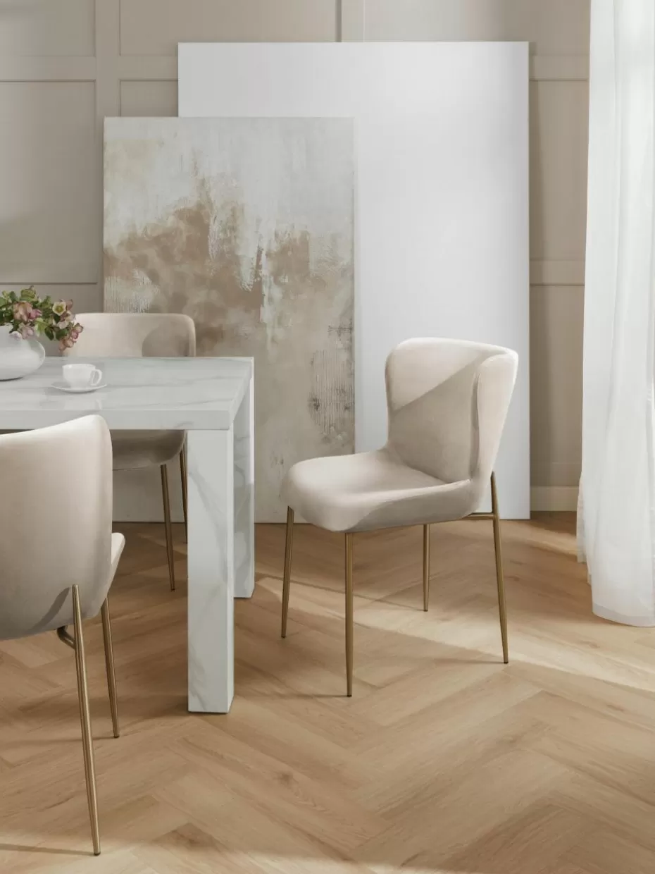 Stühle-Westwing Collection Samt-Polsterstuhl Tess Samt Hellbeige, Goldfarben matt
