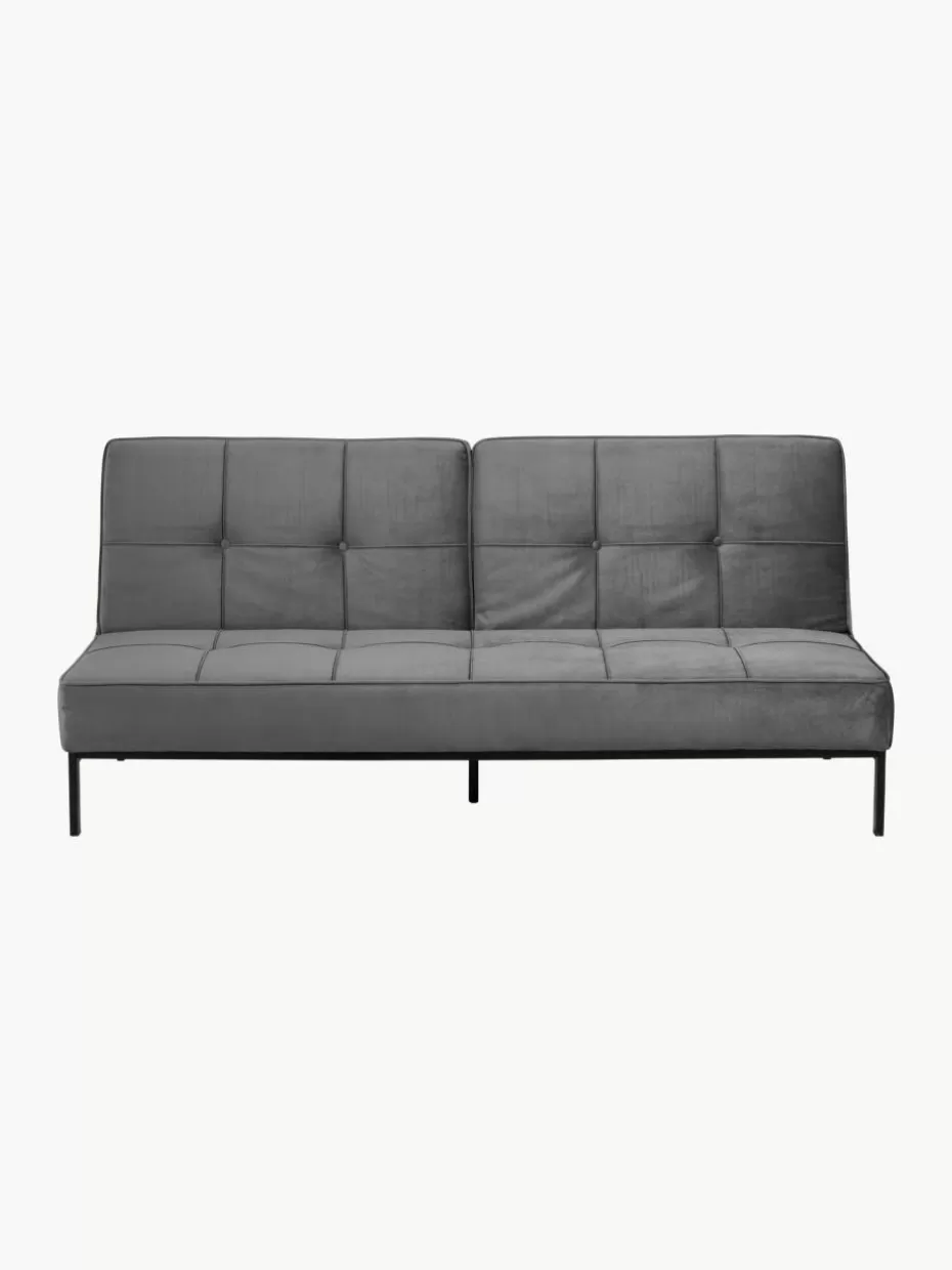 Sofas-Westwing Samt-Schlafsofa Perugia (3-Sitzer) Samt Dunkelgrau