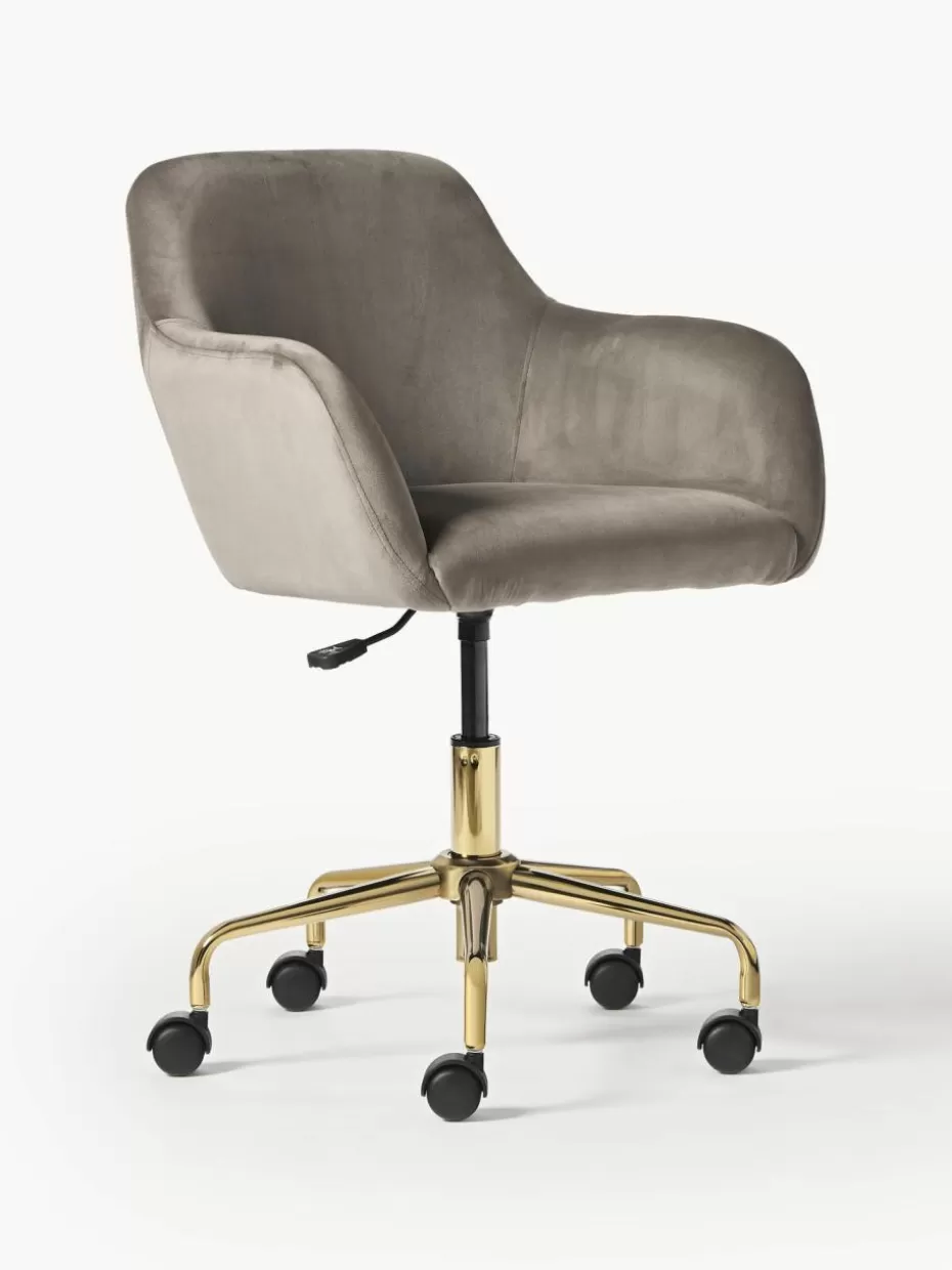 Schreibtischstühle-Westwing Collection Samt-Schreibtischstuhl Lucie Samt Taupe, Goldfarben