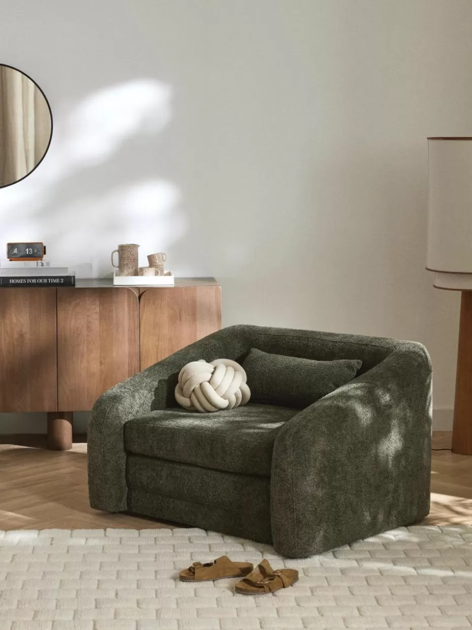 Sessel | Sofas-Westwing Collection Schlafsessel Eliot aus Teddy-Bouclé Teddy-Bouclé Dunkelgrün