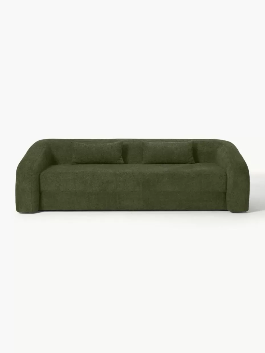 Sofas | Sofaserien-Westwing Collection Schlafsofa Eliot (3-Sitzer) aus Teddy-Bouclé Teddy-Bouclé Dunkelgrün