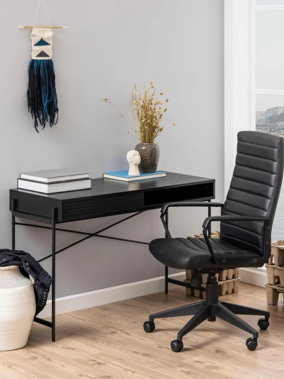 Schreibtische-Westwing Schmaler Schreibtisch Angus mit Stauraum Schwarz