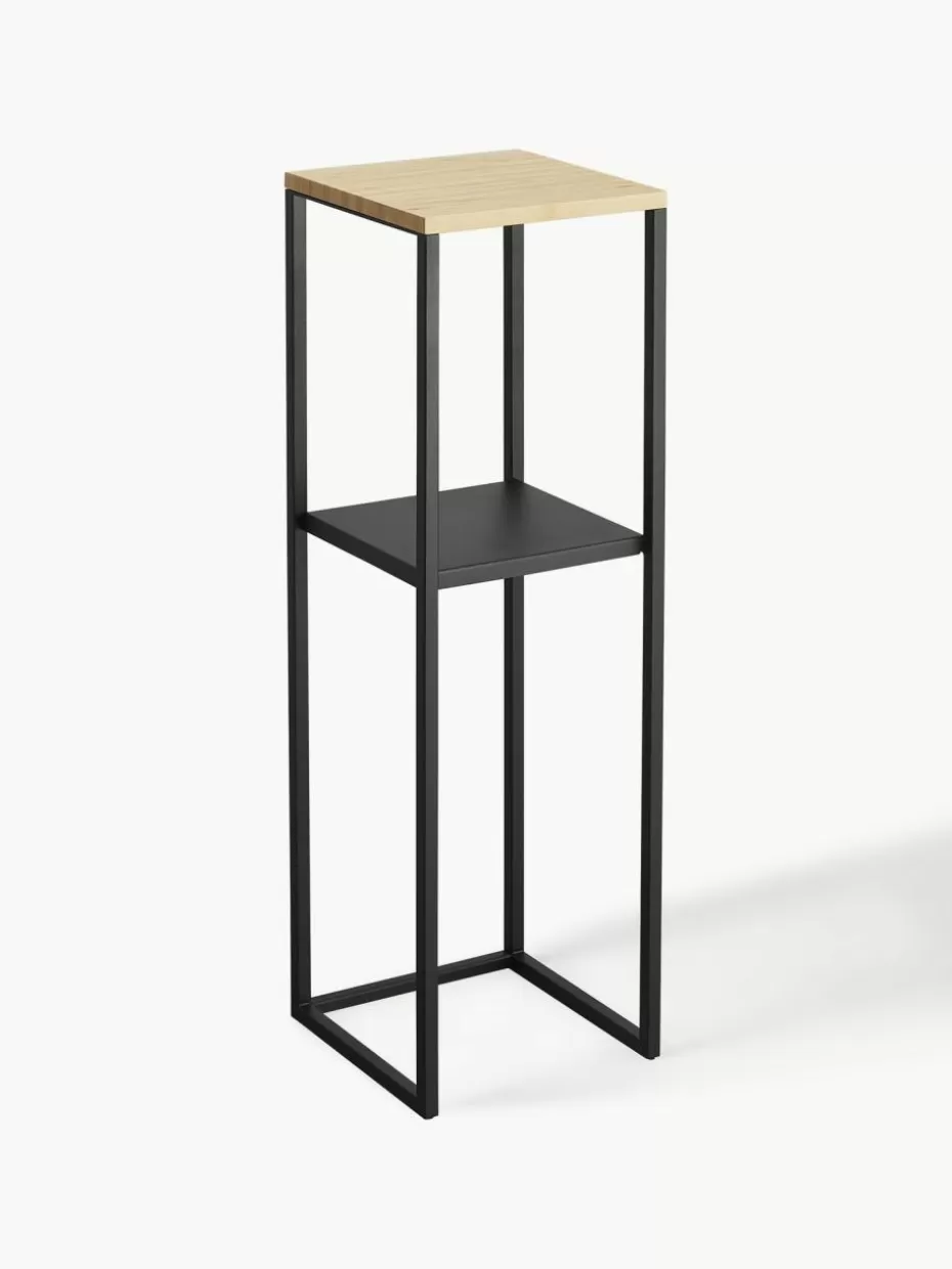 Regale-Yamazaki Schmales Regal Tower aus Metall und Bambusholz Schwarz