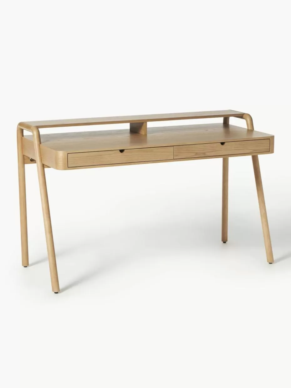 Schreibtische-Westwing Collection Schreibtisch Evrak mit Schubladen Helles Eschenholz