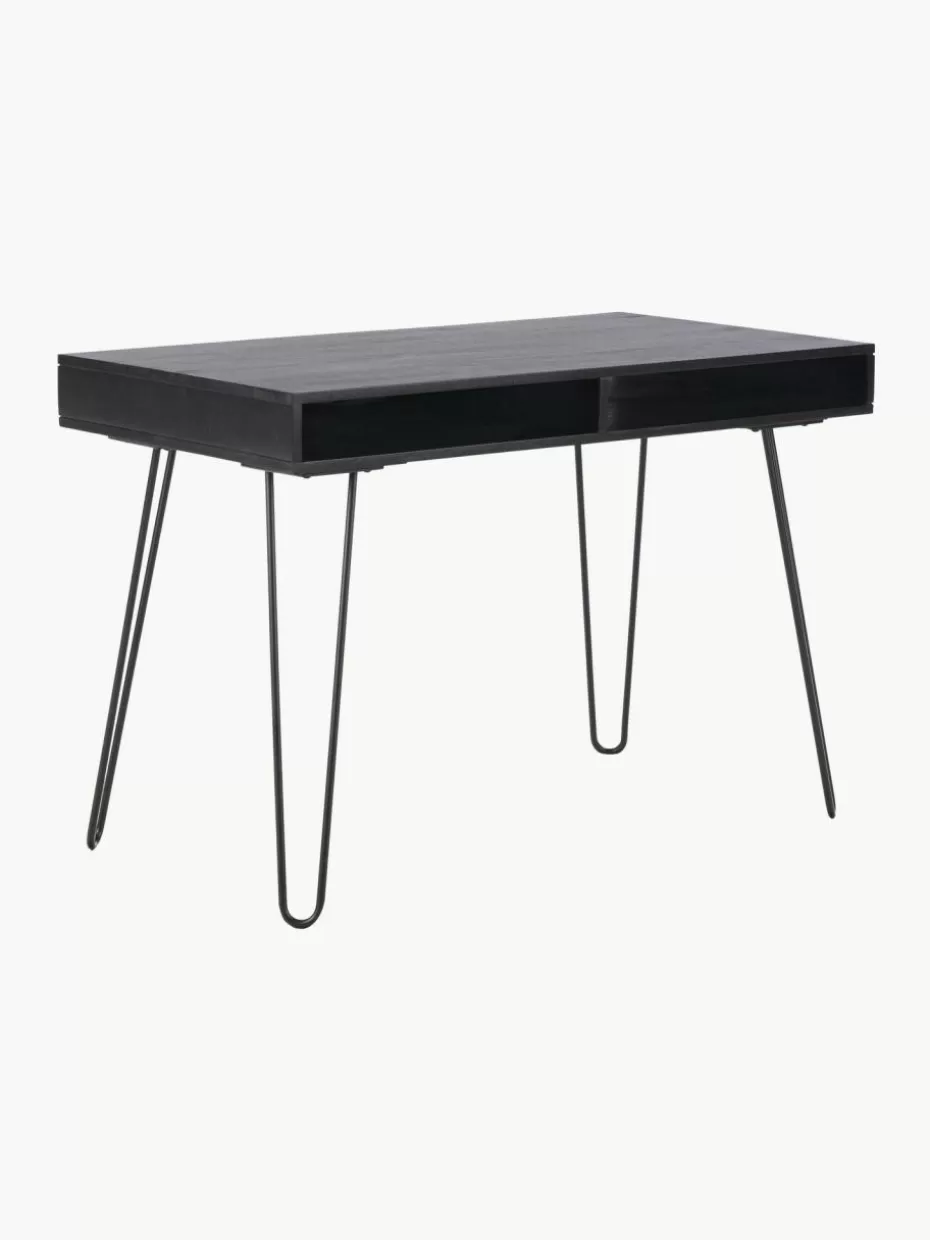 Schreibtische-Westwing Collection Schreibtisch Tova aus Mangoholz und Metall Mangoholz, schwarz lackiert