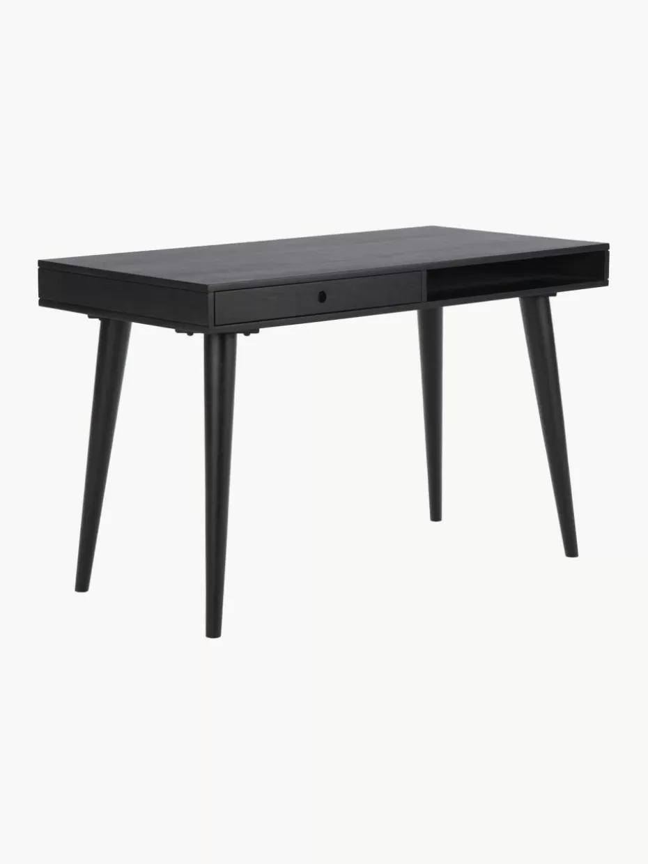 Schreibtische-Westwing Collection Schreibtisch Tova aus Massivholz mit Schublade Mangoholz, schwarz lackiert