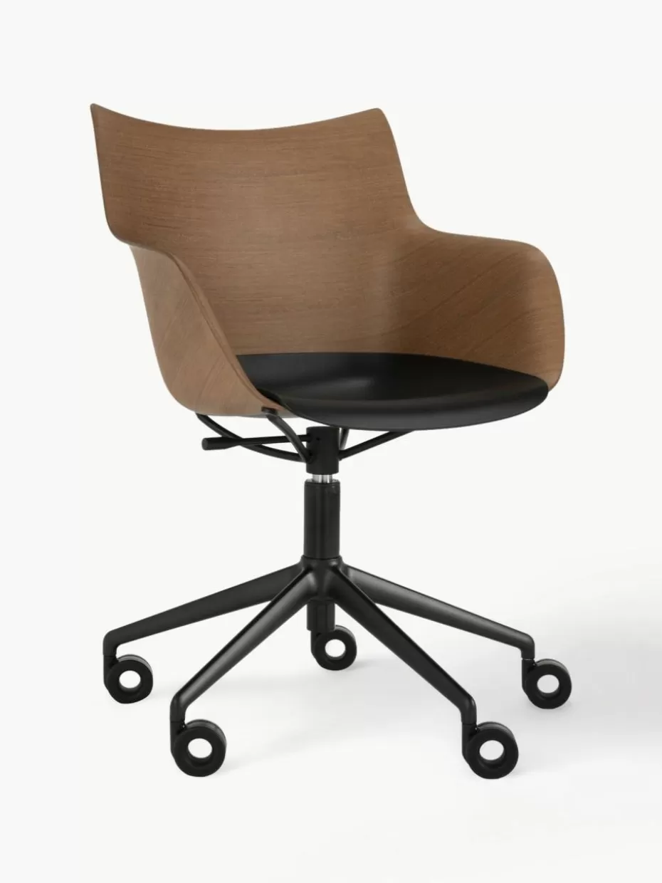 Schreibtischstühle-Kartell Schreibtischstuhl Q/Wood mit Armlehne, höhenverstellbar Holz, Schwarz