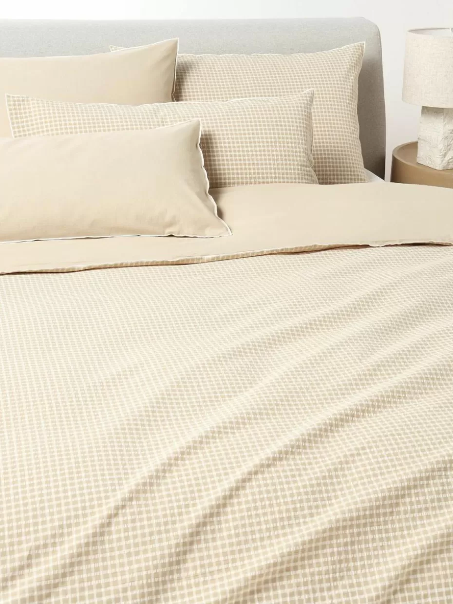 Bettwäsche-Westwing Collection Seersucker-Bettdeckenbezug Davey Beige, Weiß