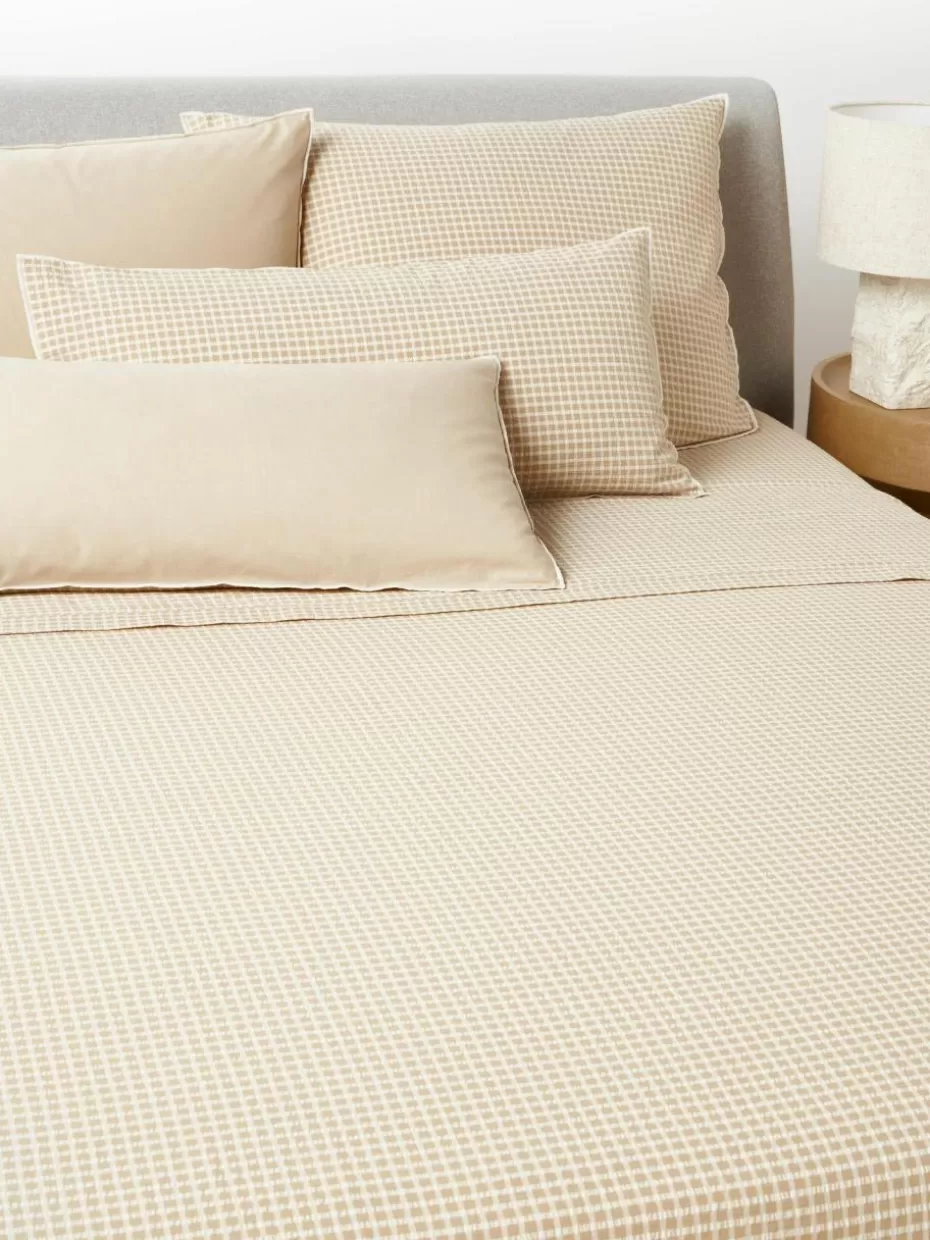 Betttücher-Westwing Collection Seersucker-Betttuch Davey Beige, Weiß