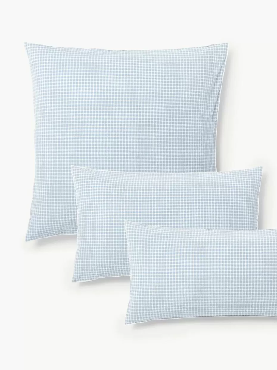 Kopfkissenbezüge-Westwing Collection Seersucker-Kopfkissenbezug Davey Hellblau, Weiß
