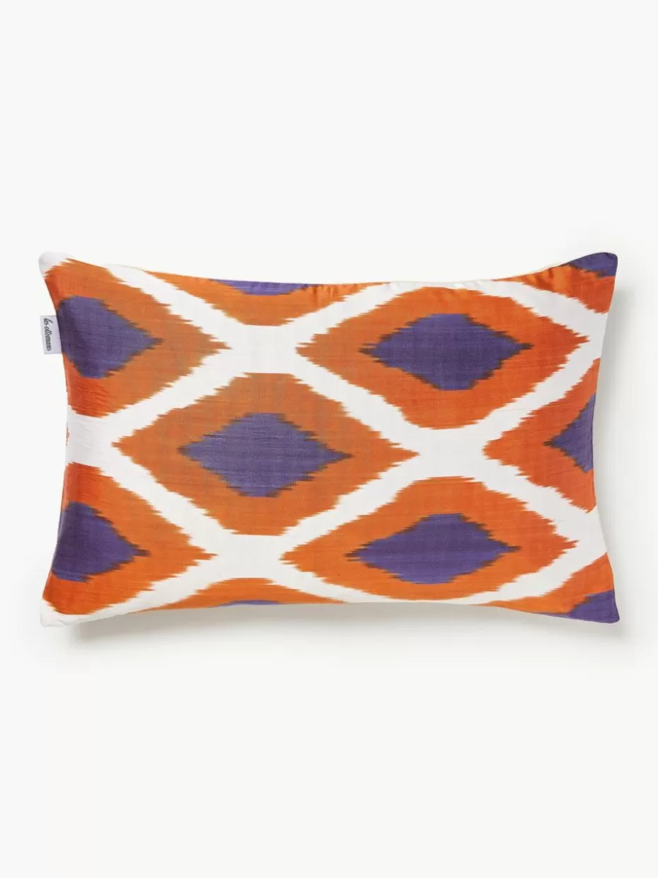 Dekokissen-Les Ottomans Seiden-Kissenhülle Silky mit abstraktem Muster Orange, Lila, Weiß
