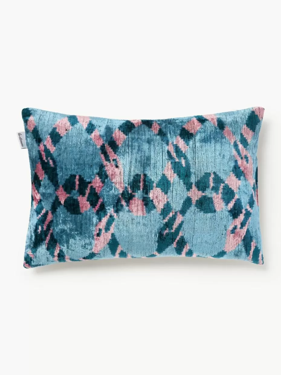 Dekokissen-Les Ottomans Seidensamt-Kissenhülle Velvety mit abstraktem Muster Blautöne, Hellrosa