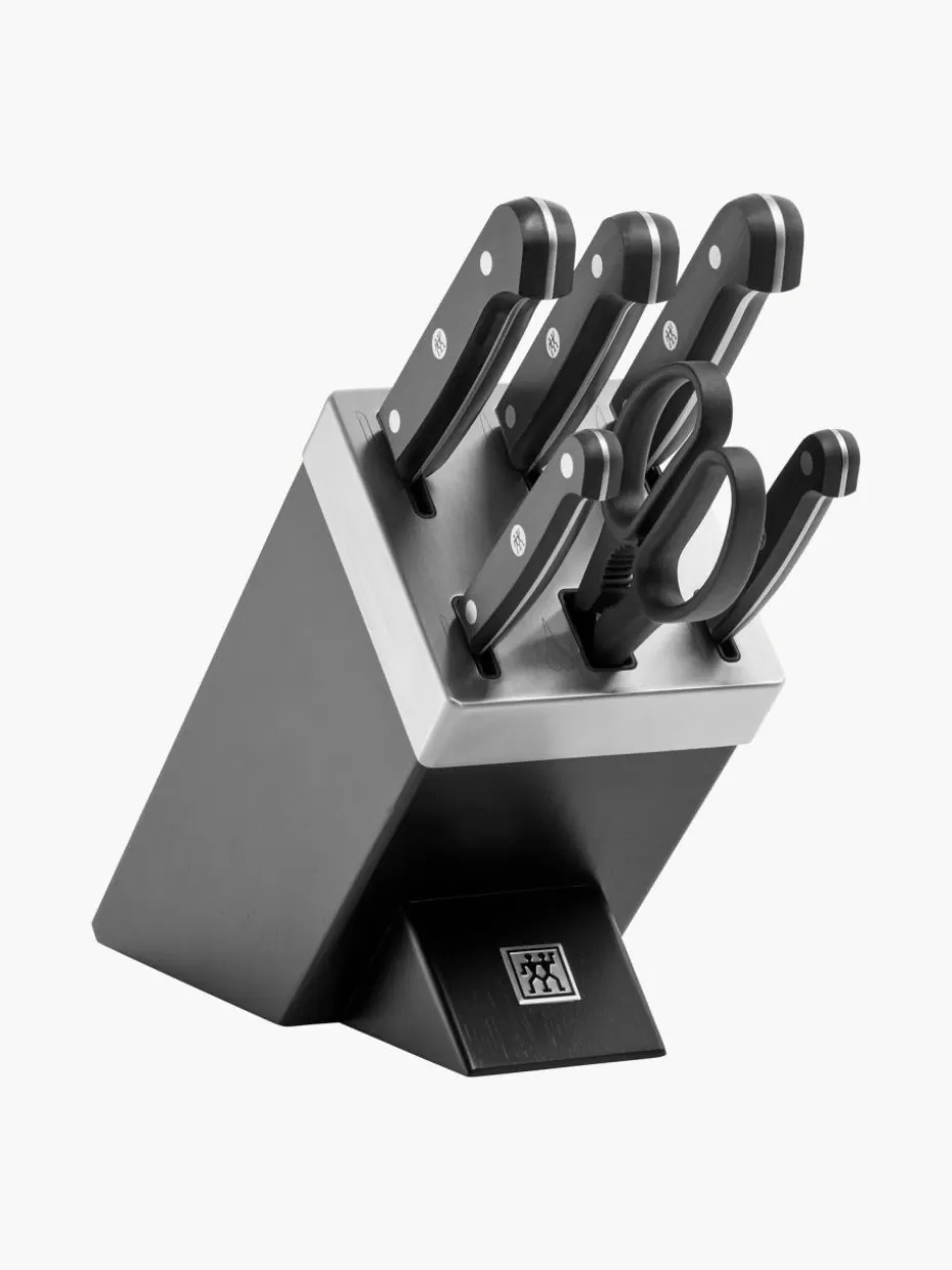 Küchenmesser-Zwilling Selbstschärfender Messerblock Gourmet mit 5 Messern und 1 Schere Schwarz