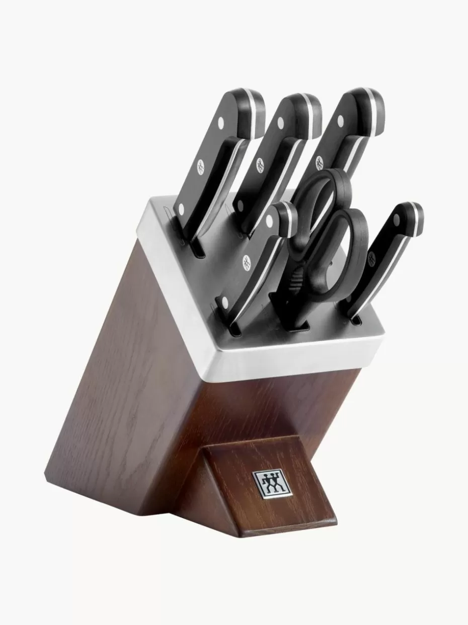Küchenmesser-Zwilling Selbstschärfender Messerblock Gourmet mit 5 Messern und 1 Schere Braun, Schwarz