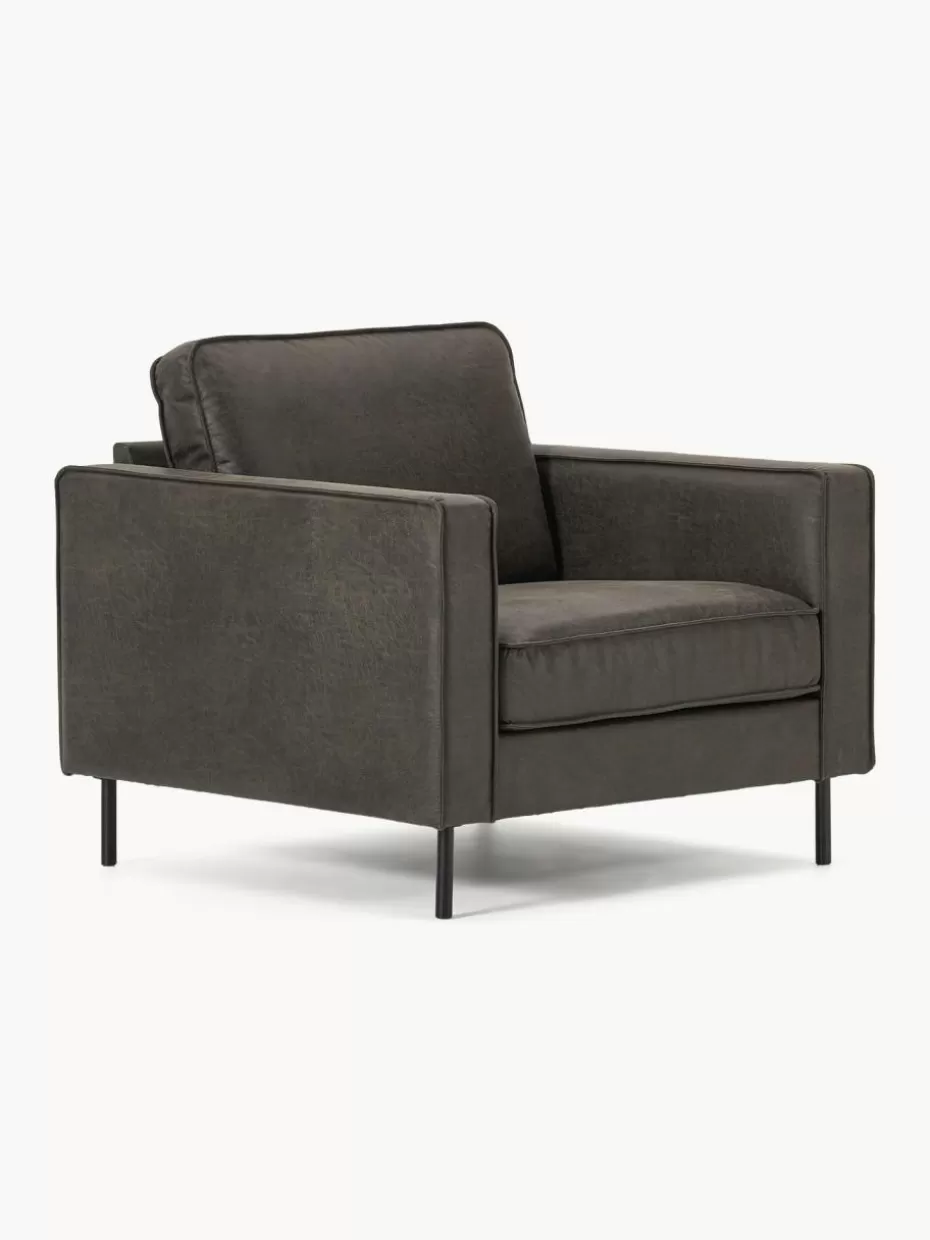 Sofaserien-Westwing Collection Sessel Hunter aus recyceltem Leder Leder Anthrazit