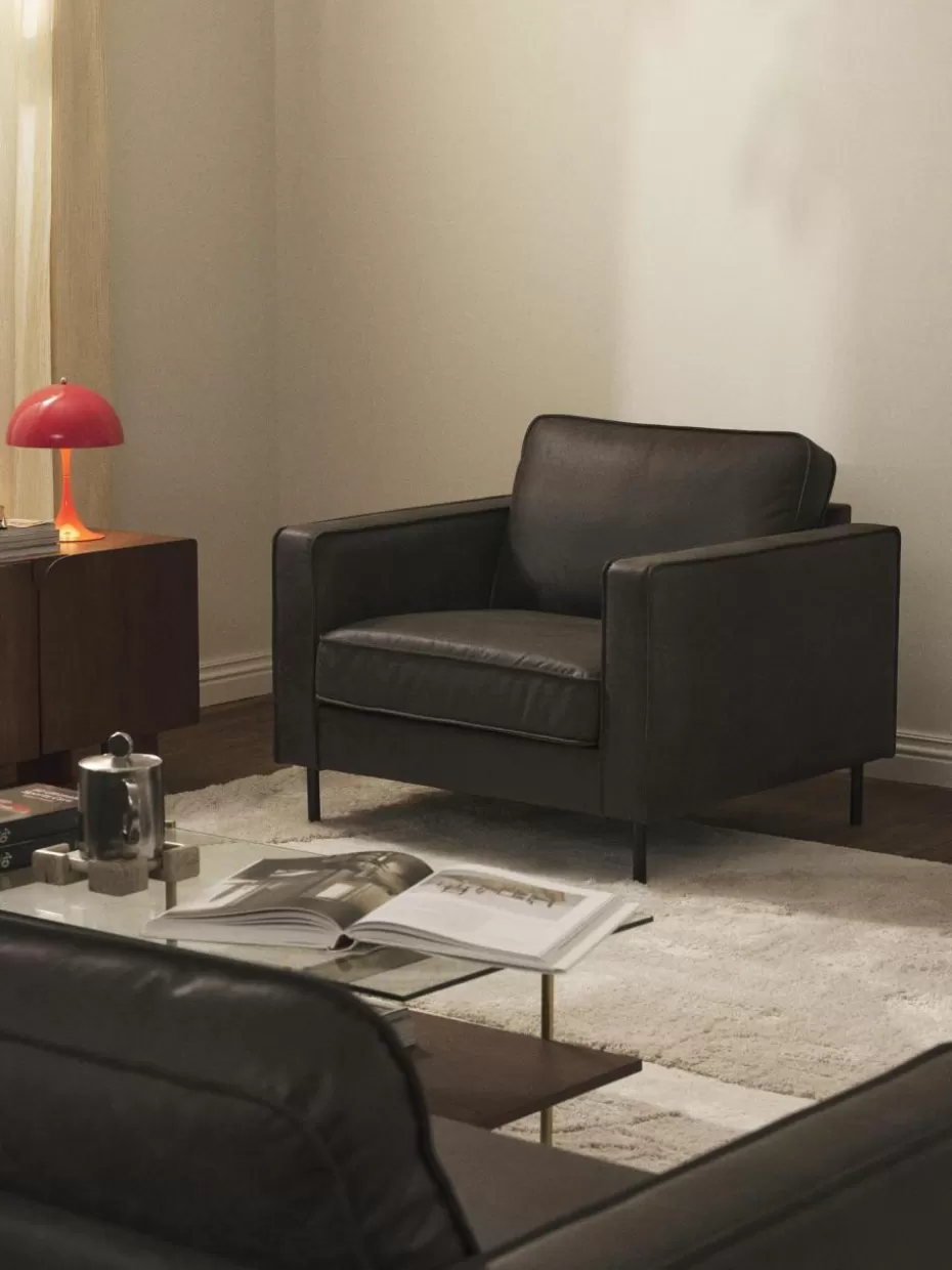 Sofaserien-Westwing Collection Sessel Hunter aus recyceltem Leder Leder Anthrazit