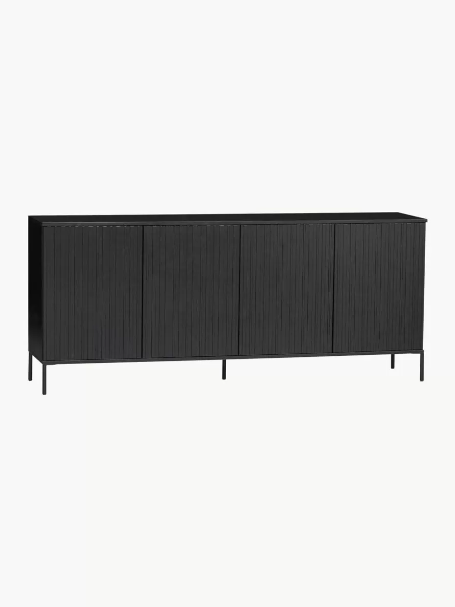Kommoden & Sideboards | Kommoden & Sideboards-Westwing Sideboard Avourio aus Kiefernholz mit geriffelter Front Kiefernholz, schwarz lackiert