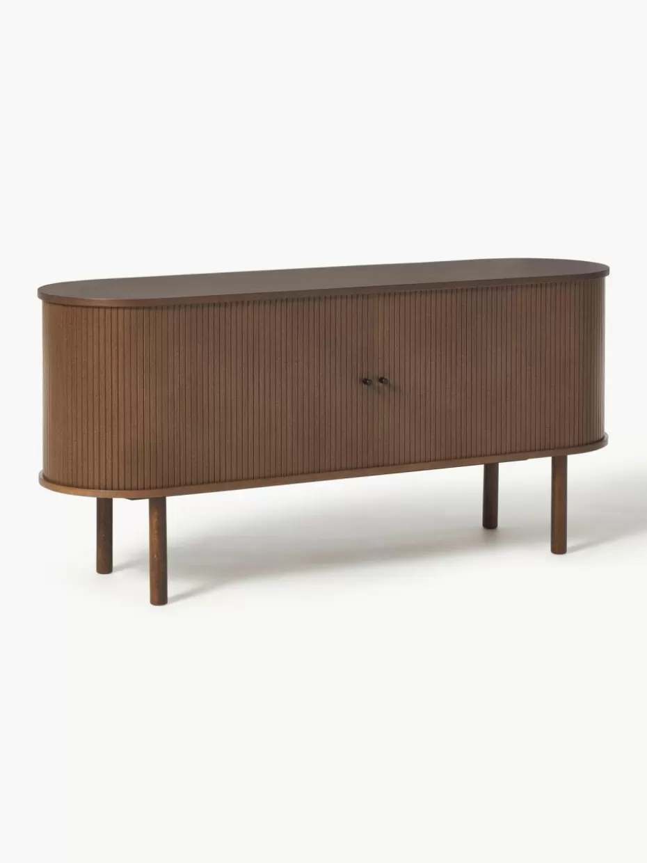Kommoden & Sideboards | Kommoden & Sideboards-Westwing Collection Sideboard Calary mit geriffelter Front Eichenholz, dunkelbraun lackiert
