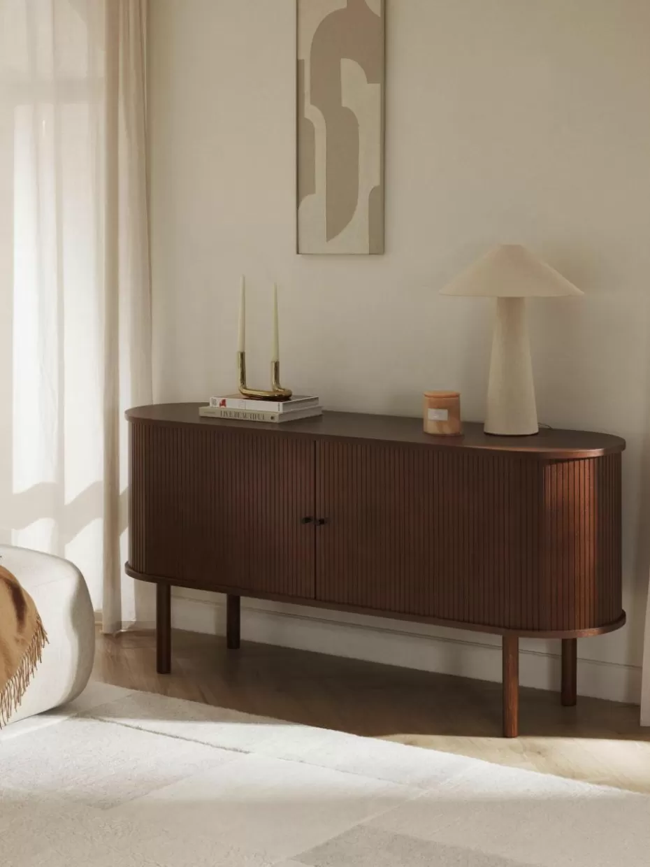 Kommoden & Sideboards | Kommoden & Sideboards-Westwing Collection Sideboard Calary mit geriffelter Front Eichenholz, dunkelbraun lackiert
