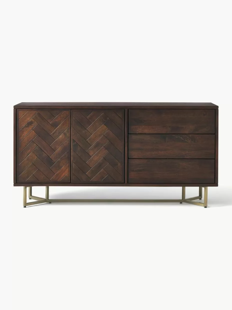 Kommoden & Sideboards | Kommoden & Sideboards-Westwing Collection Sideboard Luca aus Mangoholz mit Fischgrät-Muster Mangoholz, Goldfarben