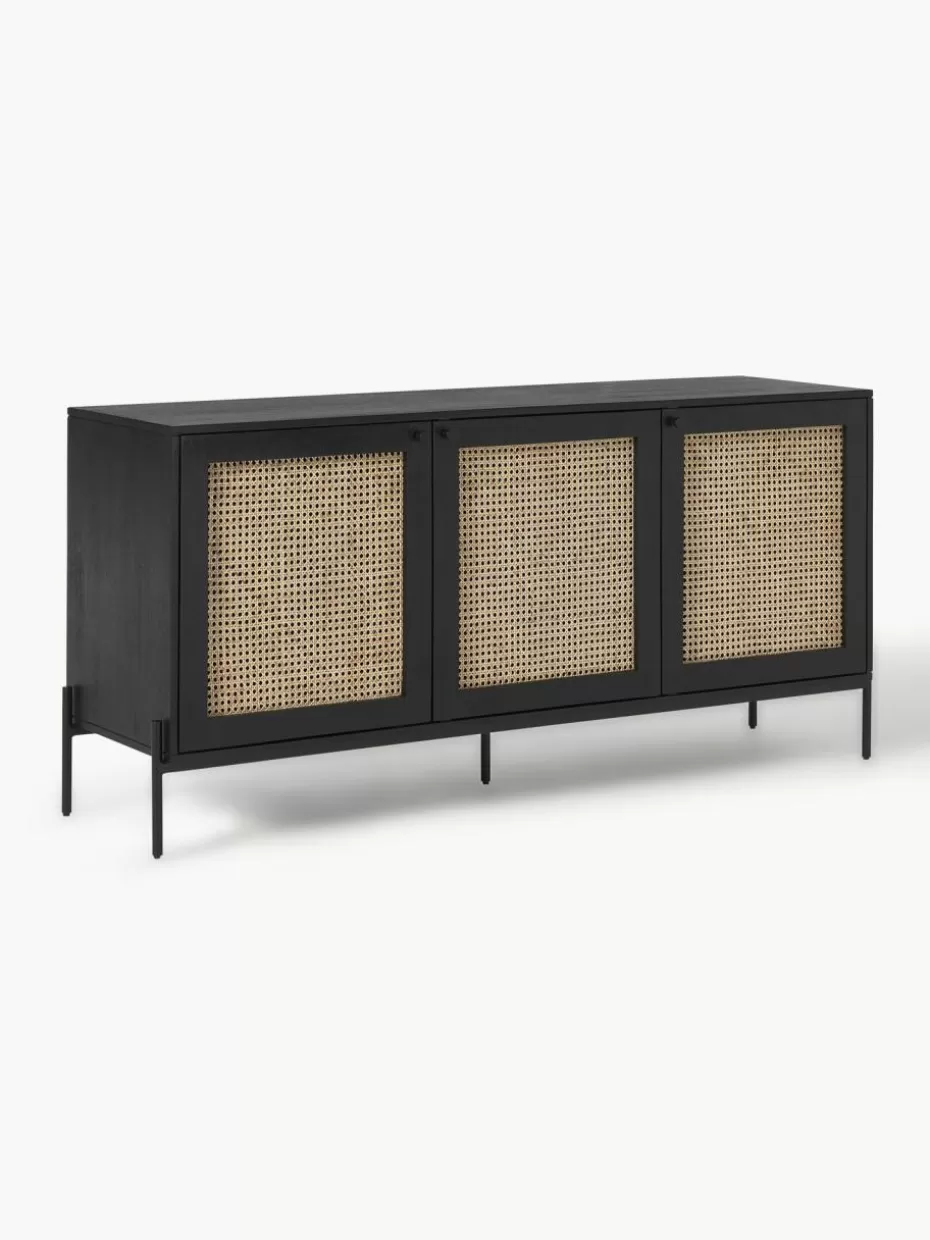 Kommoden & Sideboards | Kommoden & Sideboards-Westwing Collection Sideboard Vienna mit Wiener Geflecht Mangoholz, Schwarz