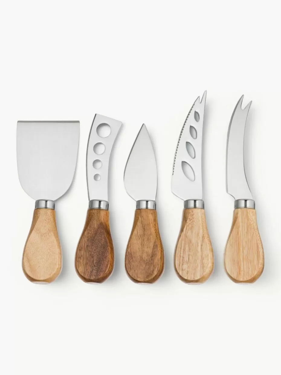 Weihnachtsgeschirr | Küchenmesser-Andrea House Silberne Käsemesser Frija mit Akazienholzgriff, 5er-Set