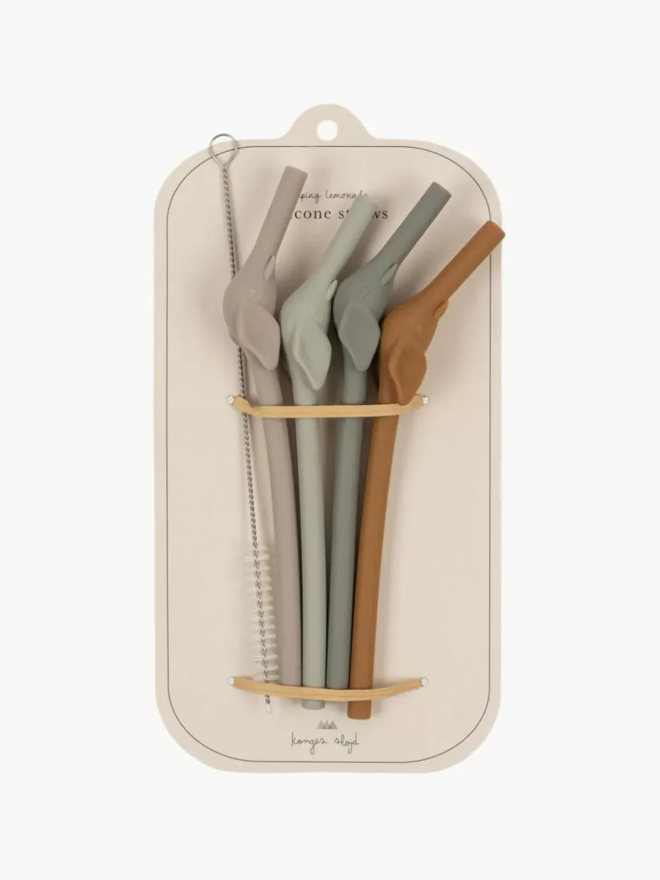 Kindergeschirr-Konges Slojd Silikon-Strohhalme Elephant, 4er-Set Hellbeige, Hellbraun, Salbeigrüntöne