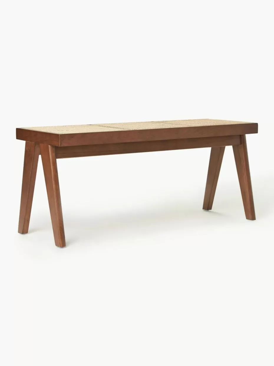 Flur Sitzbänke | Bänke-Westwing Collection Sitzbank Sissi mit Wiener Geflecht Dunkles Eichenholz, Hellbeige