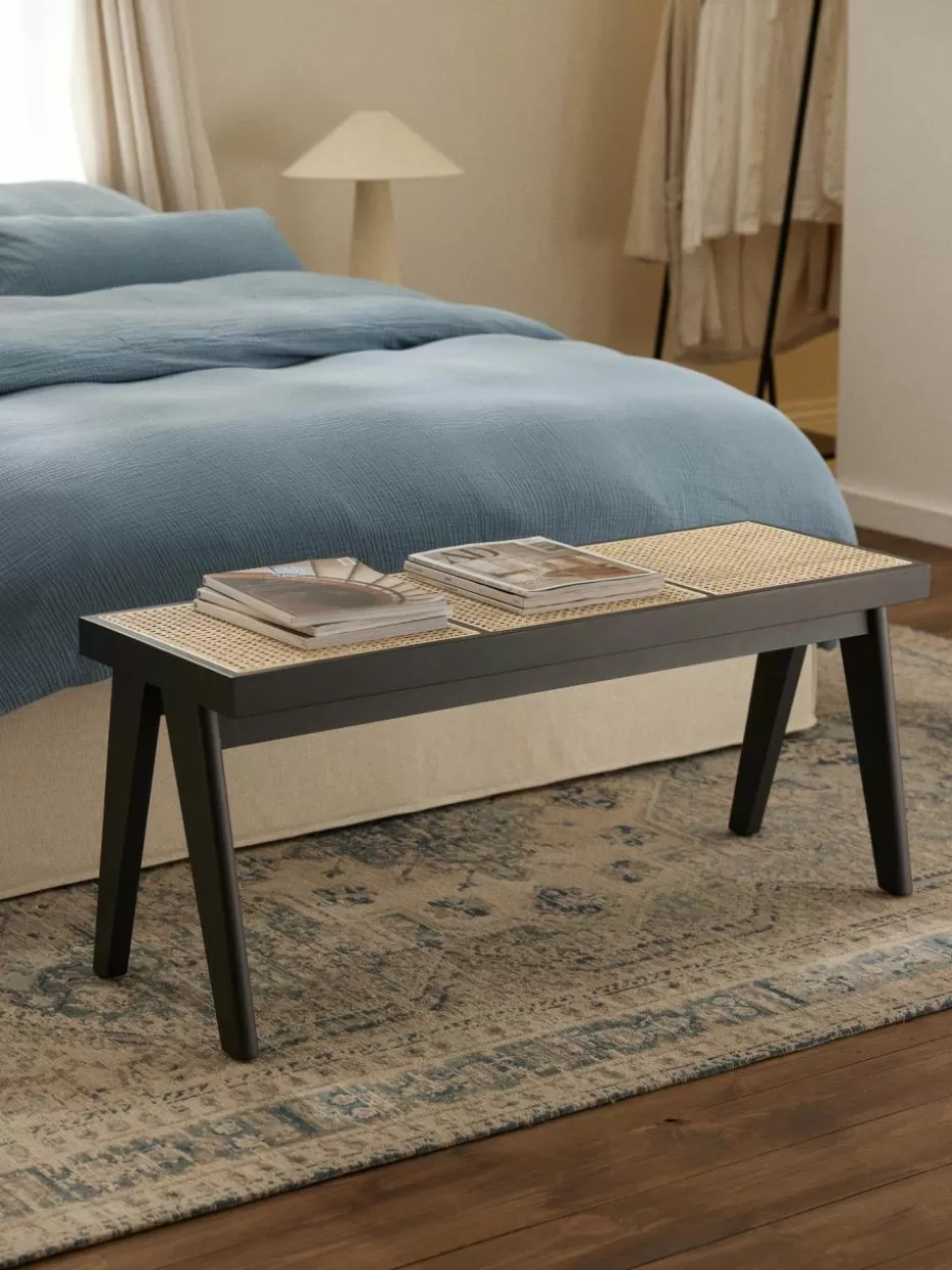 Flur Sitzbänke | Bettbänke-Westwing Collection Sitzbank Sissi mit Wiener Geflecht Schwarz, Hellbeige
