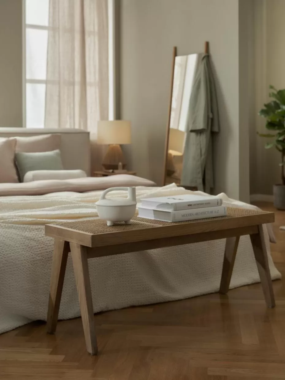 Flur Sitzbänke | Bänke-Westwing Collection Sitzbank Sissi mit Wiener Geflecht Helles Eichenholz, Hellbeige