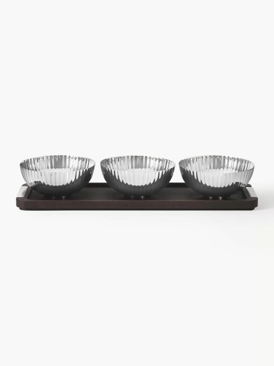 Dipschalen & Snackschalen-Georg Jensen Snackschälchen Bernadotte mit Servierplatte, 4er-Set