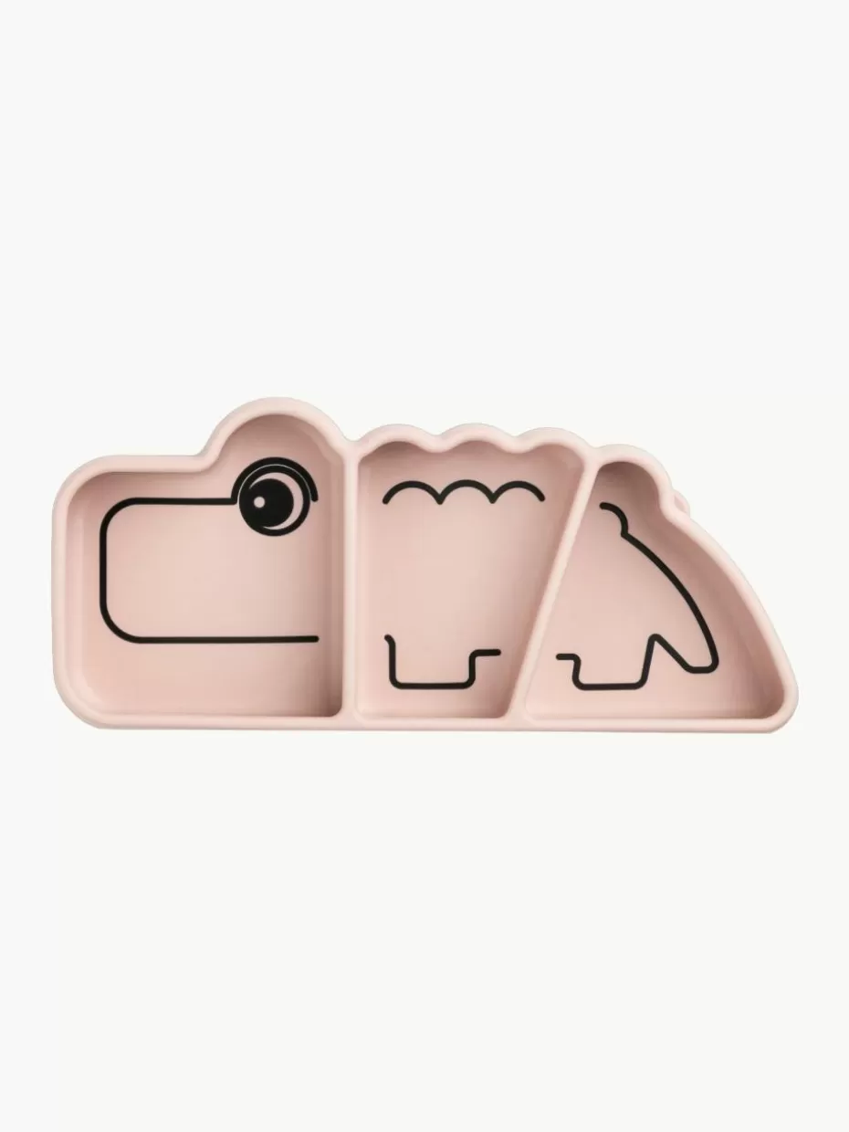 Kindergeschirr-Done by Deer Snack-Teller Croco mit Stick & Stay Funktion Peach