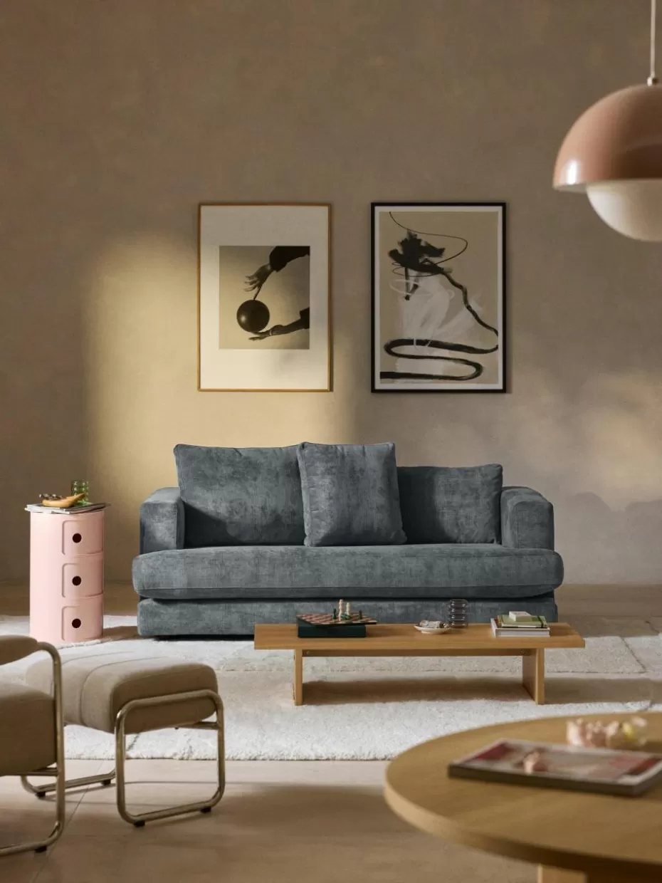 Sofaserien-Westwing Collection Sofa Tribeca (2-Sitzer) Webstoff Graublau