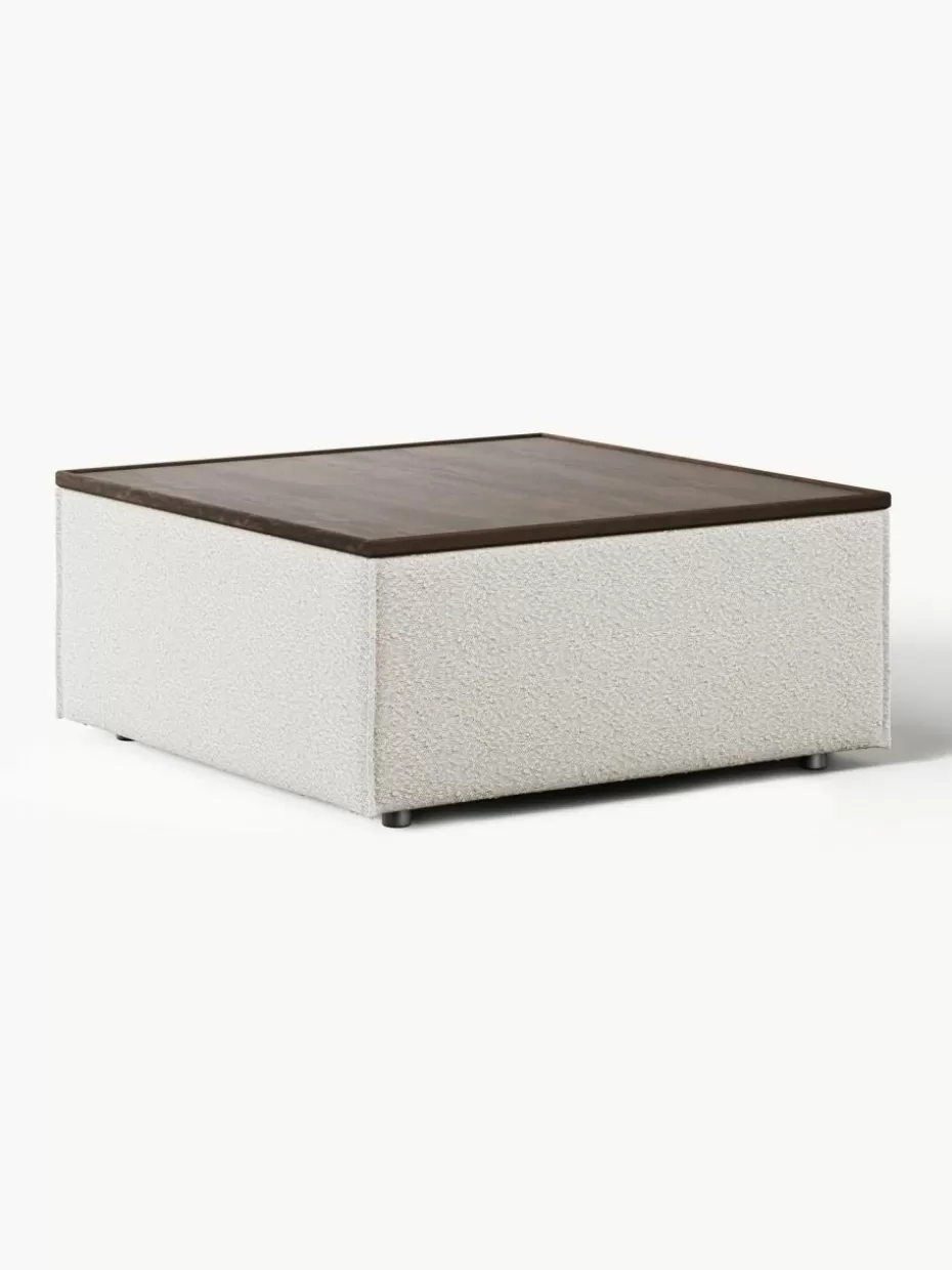 Hocker | Couchtische-Westwing Collection Sofa-Hocker Lennon aus Bouclé mit Stauraum Bouclé Off White, dunkles Eichenholz