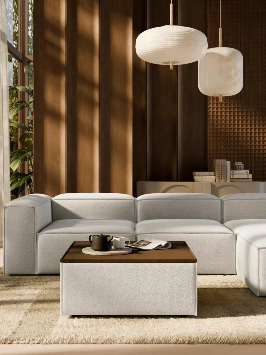 Hocker | Couchtische-Westwing Collection Sofa-Hocker Lennon aus Bouclé mit Stauraum Bouclé Off White, dunkles Eichenholz
