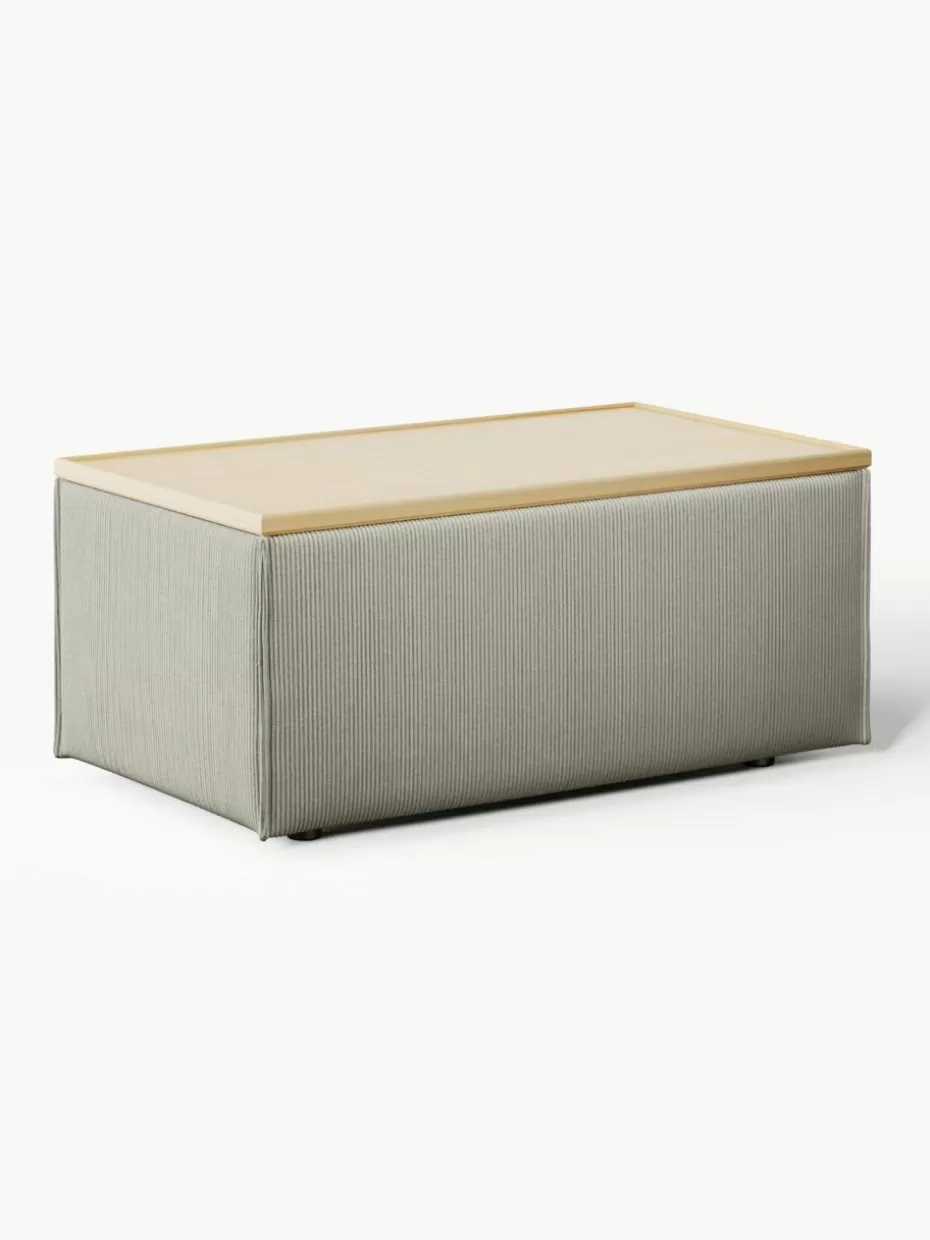Hocker | Sofaserien-Westwing Collection Sofa-Hocker Lennon aus Cord mit Stauraum Cord Grau, helles Eichenholz