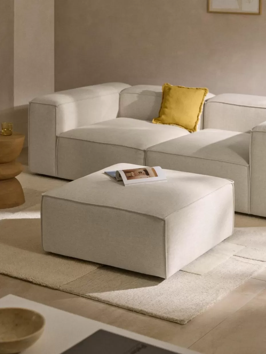 Sofaserien-Westwing Collection Sofa-Hocker Lennon aus Leinen-Mix Leinen-Mix Beige